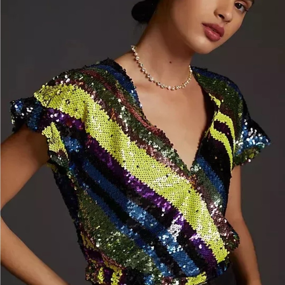 Rdalamal for Anthropologie sequin surplice blouse top eras tour concert event